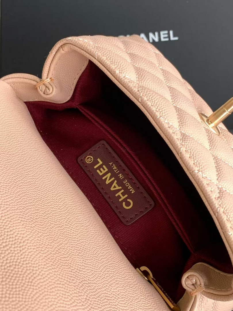 Chanel Mini Flap Bag with Top Handle AS2215 - Apricot Red Leather