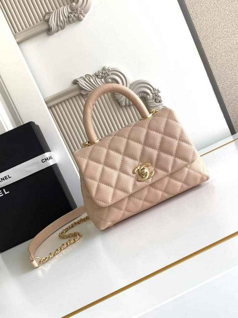 Chanel Mini Flap Bag with Top Handle AS2215 - Apricot Leather