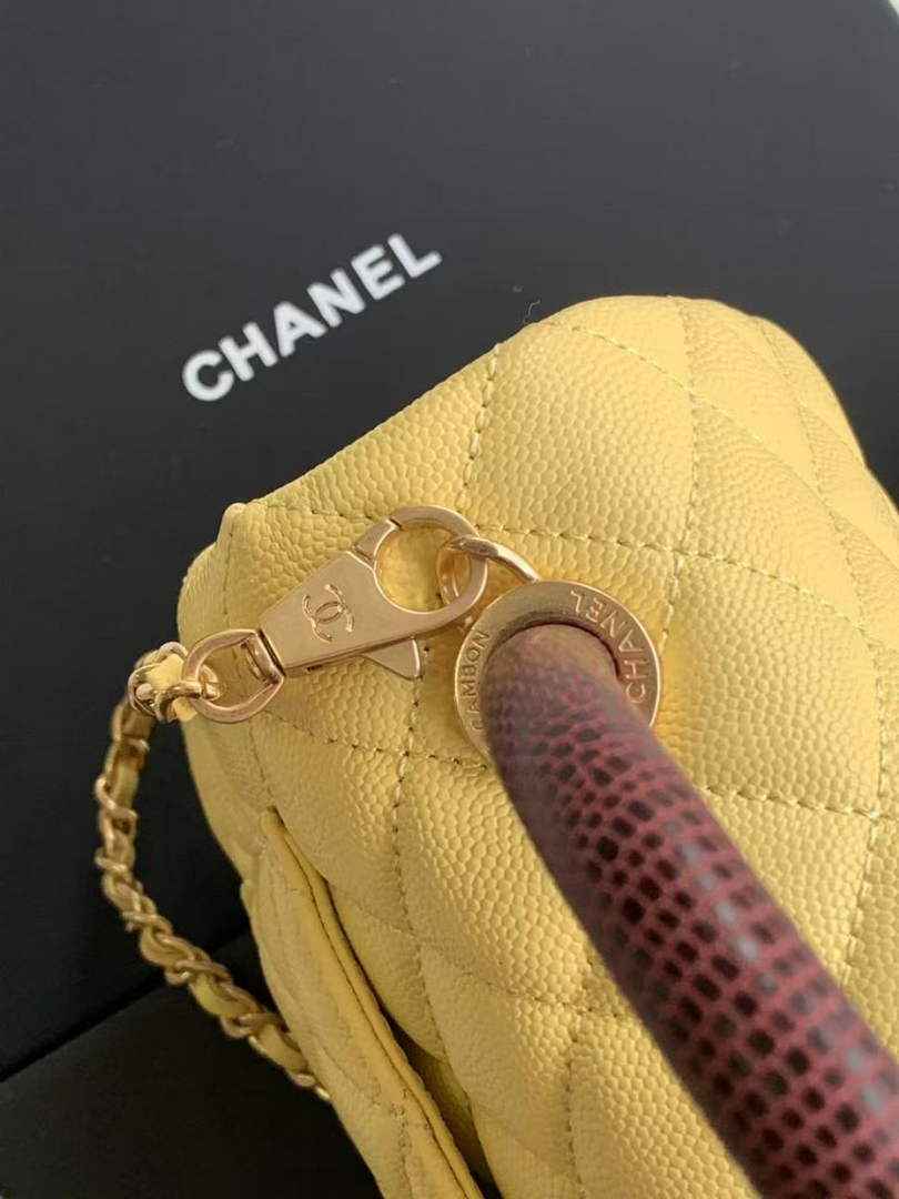 Chanel Mini Flap Bag with Top Handle AS2215 - Yellow Red Leather