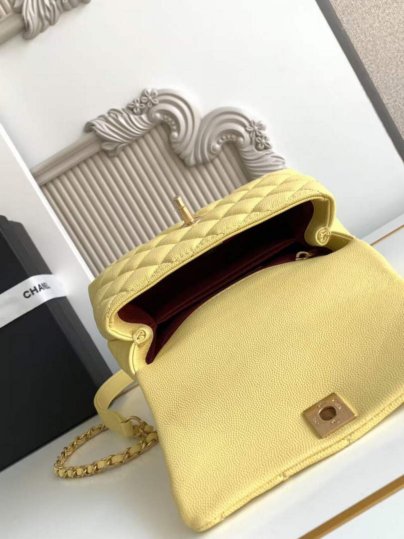 Chanel Mini Flap Bag with Top Handle AS2215 - Yellow Red Leather