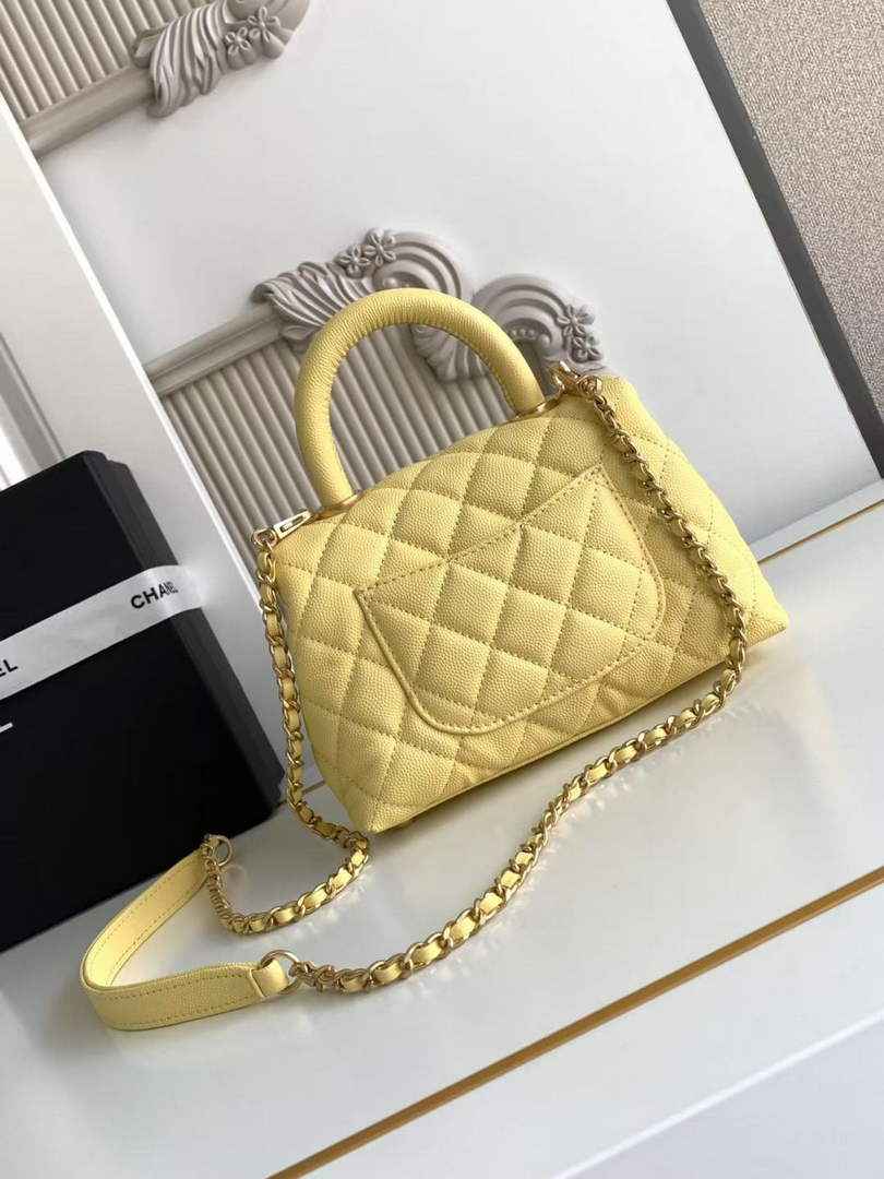 Chanel Mini Flap Bag with Top Handle AS2215 - Yellow Leather