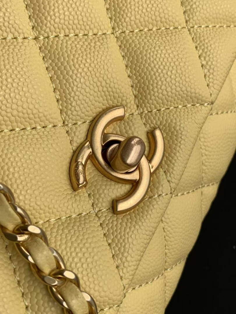 Chanel Mini Flap Bag with Top Handle AS2215 - Yellow Leather