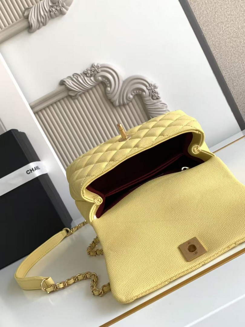 Chanel Mini Flap Bag with Top Handle AS2215 - Yellow Leather