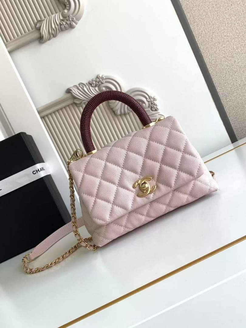 Chanel Mini Flap Bag with Top Handle AS2215 - Pink Red Leather
