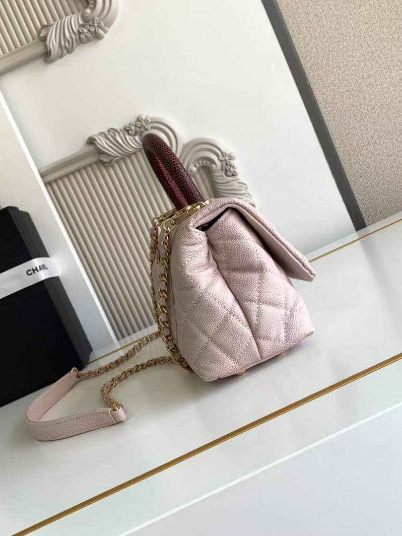 Chanel Mini Flap Bag with Top Handle AS2215 - Pink Red Leather