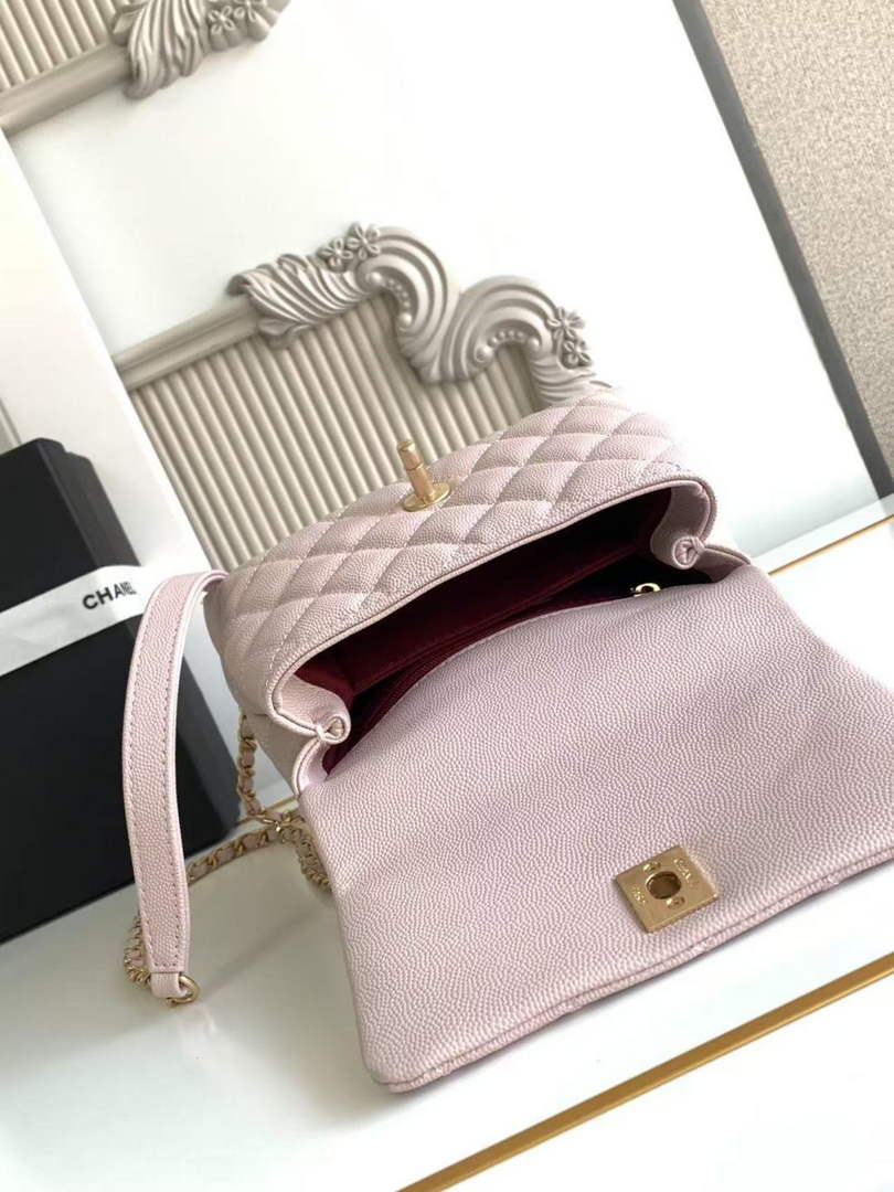 Chanel Mini Flap Bag with Top Handle AS2215 - Pink Red Leather