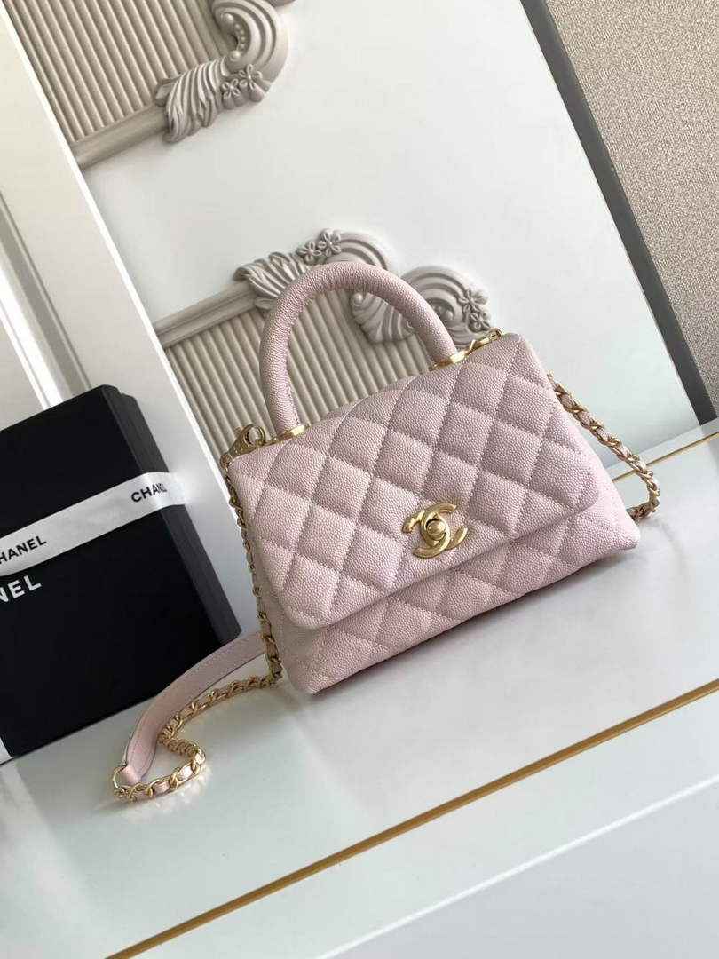Chanel Mini Flap Bag with Top Handle AS2215 - Pink Leather