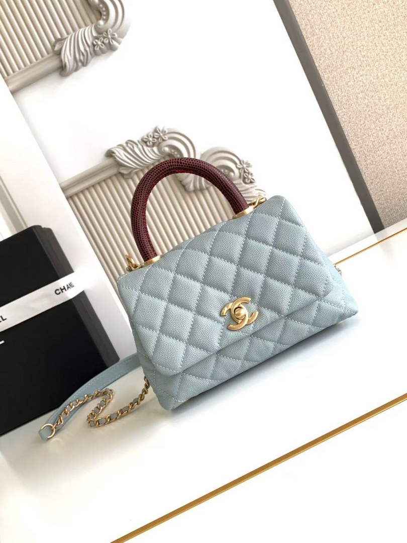 Chanel Mini Flap Bag with Top Handle AS2215 - Blue Red Leather