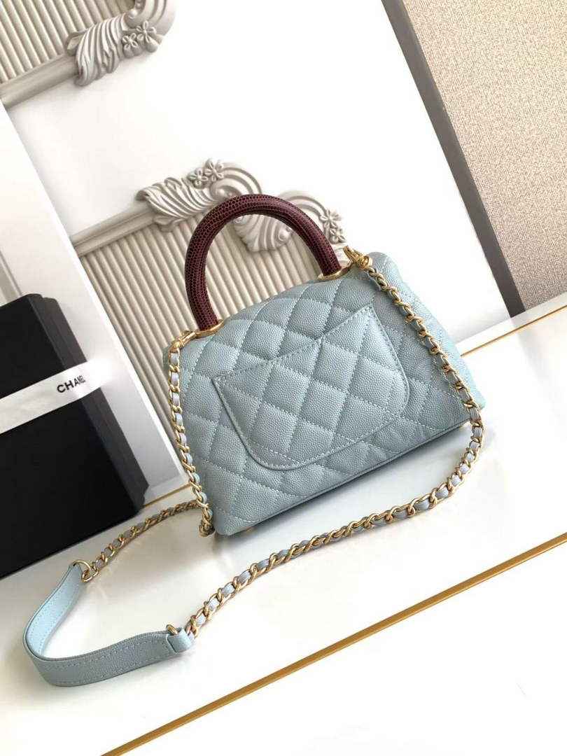 Chanel Mini Flap Bag with Top Handle AS2215 - Blue Red Leather