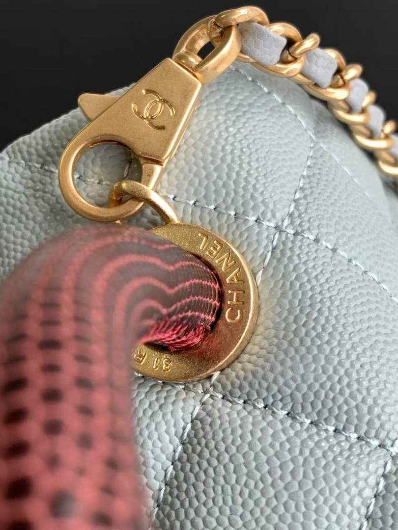 Chanel Mini Flap Bag with Top Handle AS2215 - Blue Red Leather