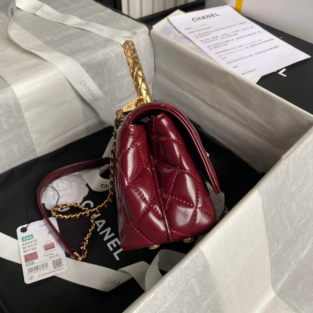 Chanel Mini Flap Bag with Top Handle AS2215 - Wine Red Calfskin