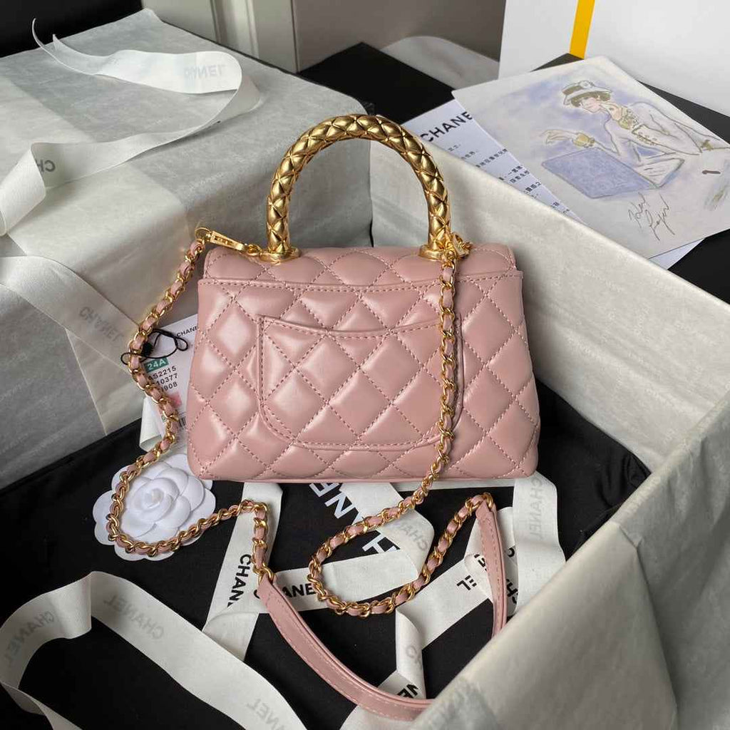 Chanel Mini Flap Bag with Top Handle AS2215 - Pink Calfskin