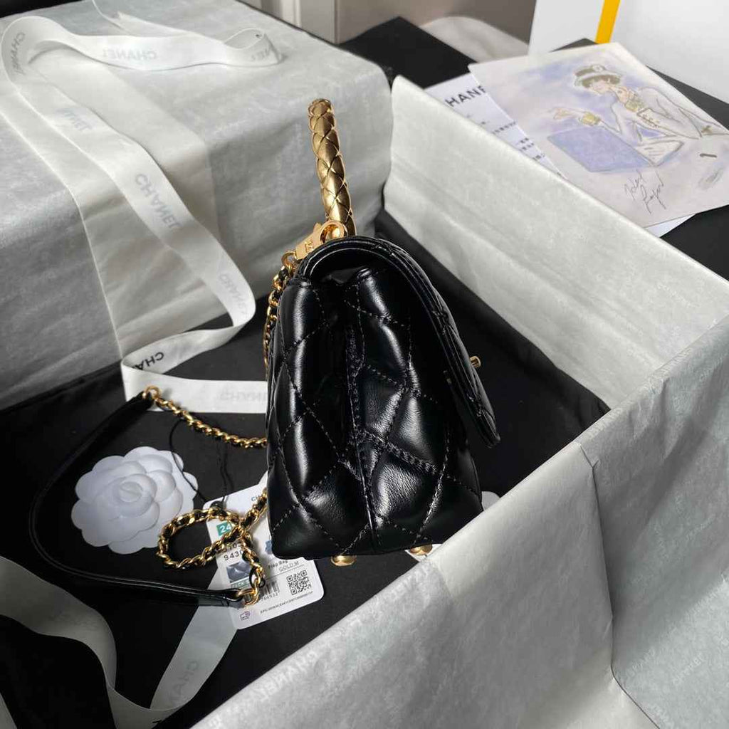 Chanel Mini Flap Bag with Top Handle AS2215 - Black Calfskin
