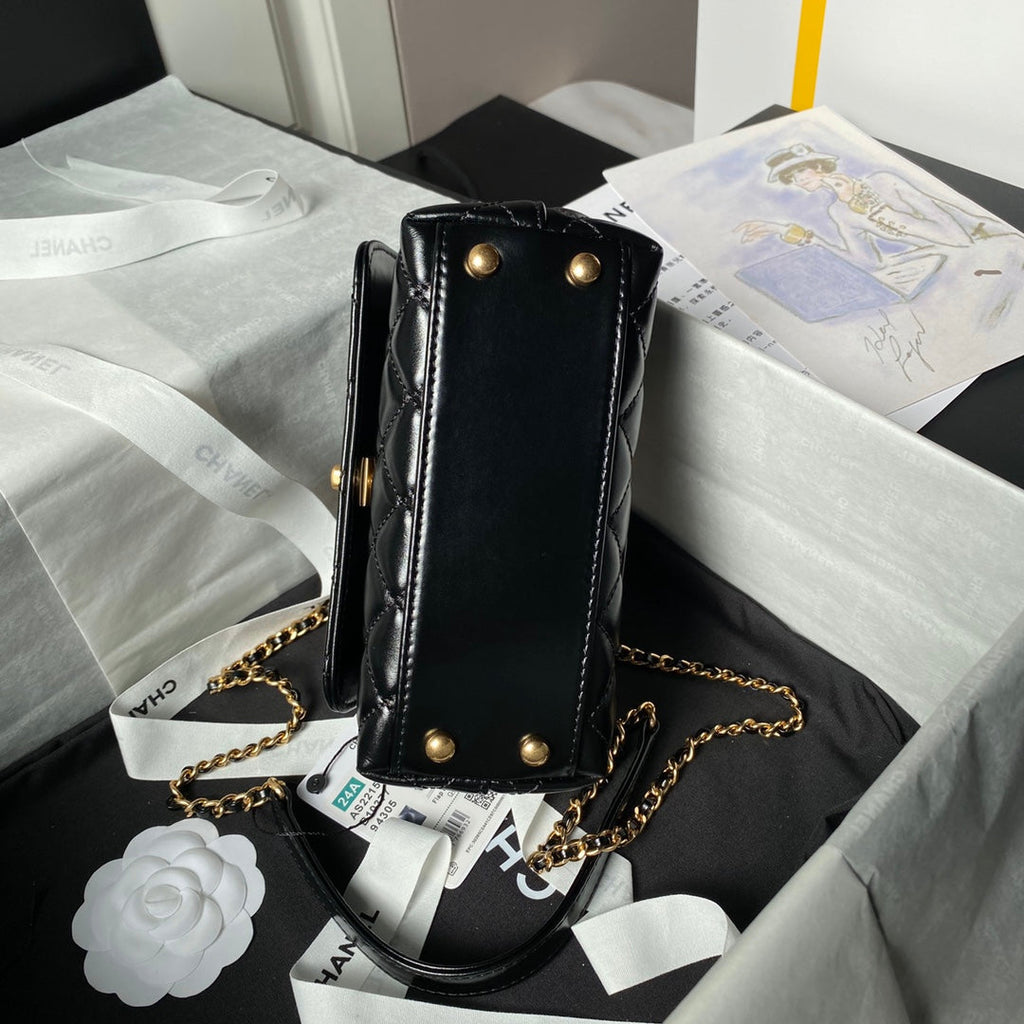 Chanel Mini Flap Bag with Top Handle AS2215 - Black Calfskin