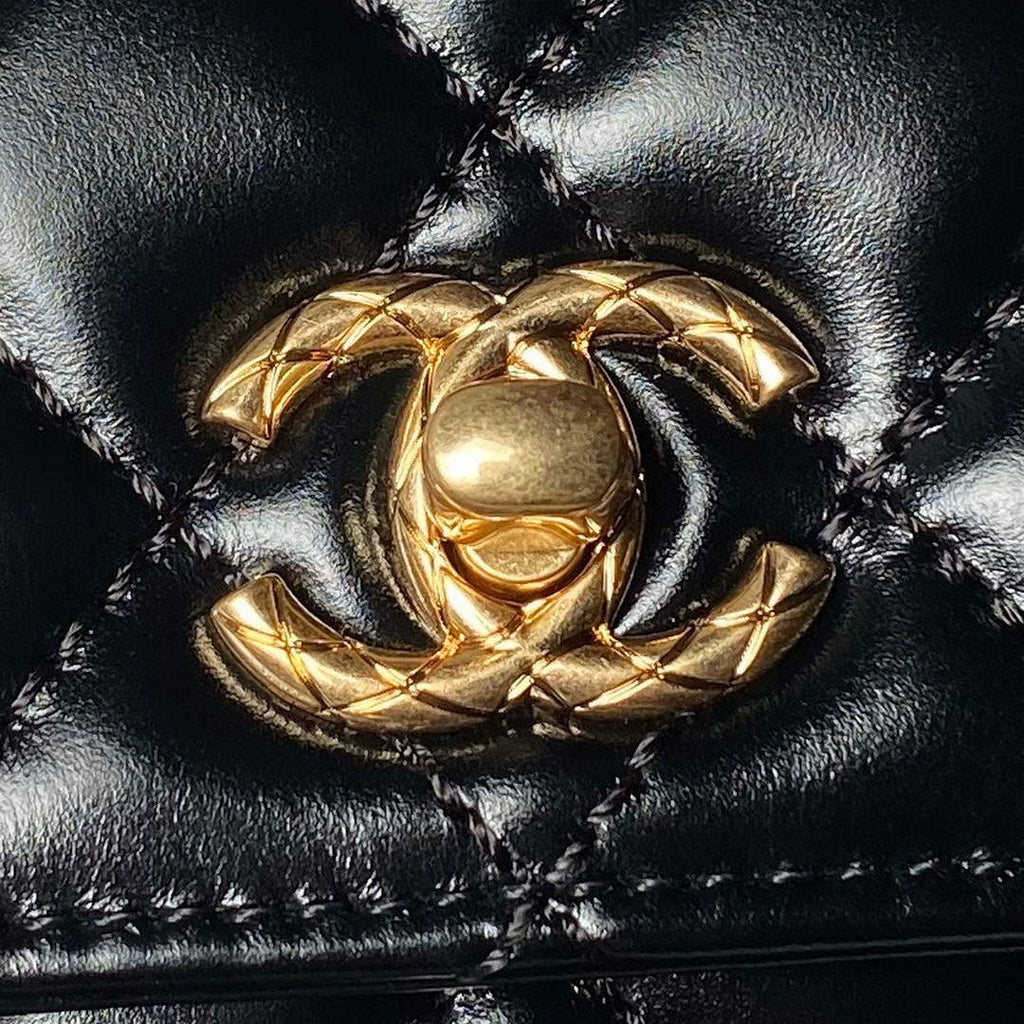 Chanel Mini Flap Bag with Top Handle AS2215 - Black Calfskin
