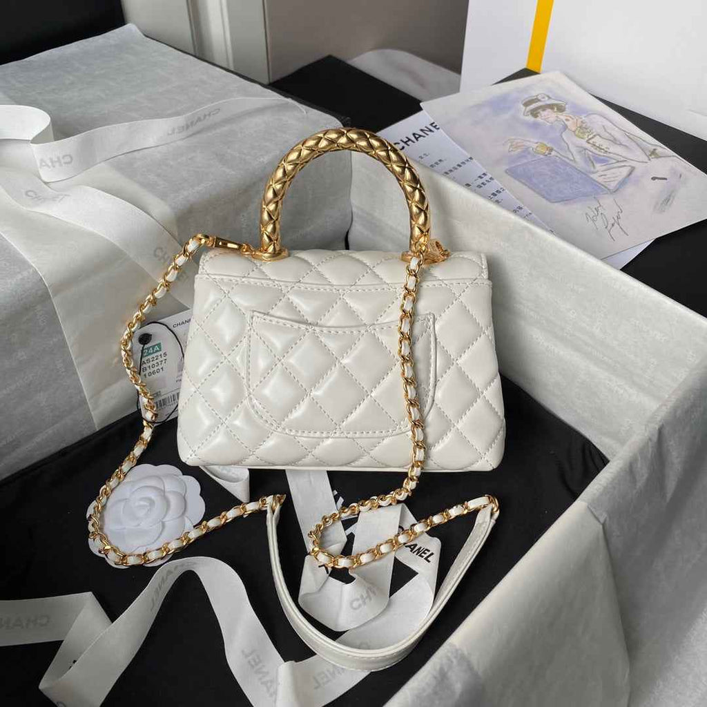Chanel Mini Flap Bag with Top Handle AS2215 - White Calfskin