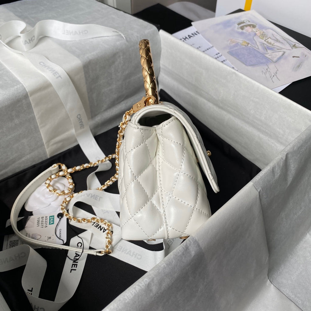 Chanel Mini Flap Bag with Top Handle AS2215 - White Calfskin
