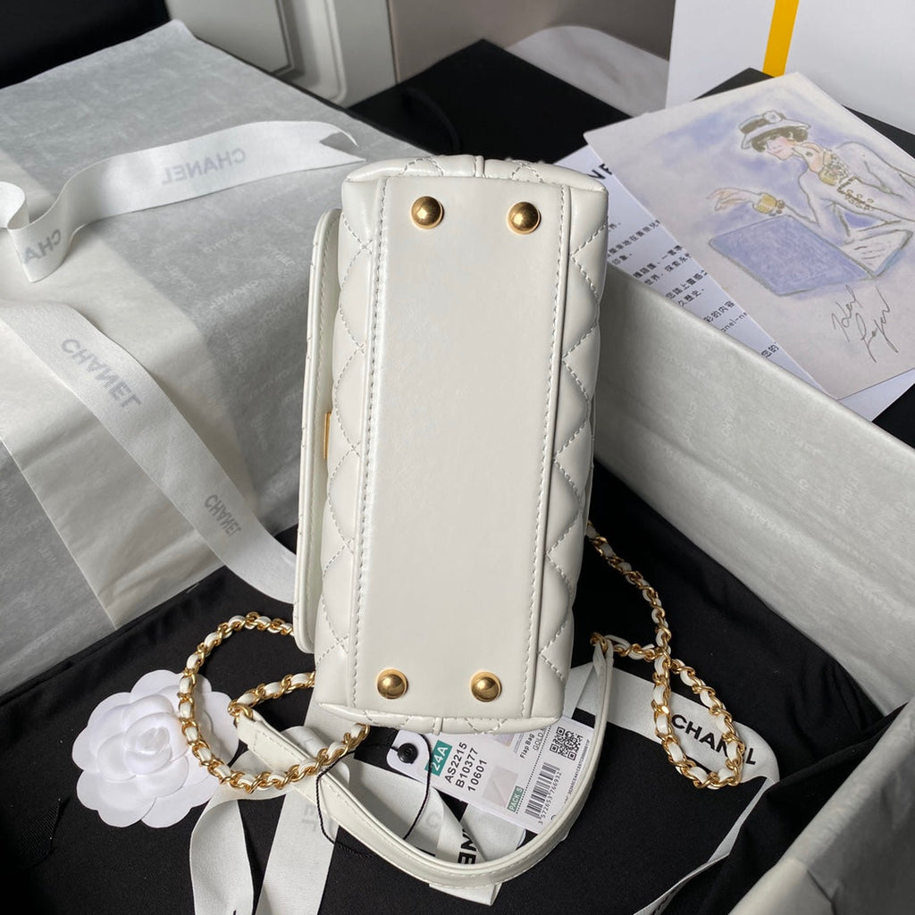 Chanel Mini Flap Bag with Top Handle AS2215 - White Calfskin
