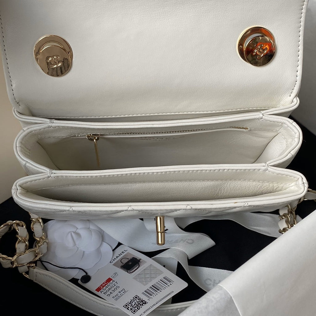 Chanel Mini Flap bag with top handle AS4564 Lambskin Beige