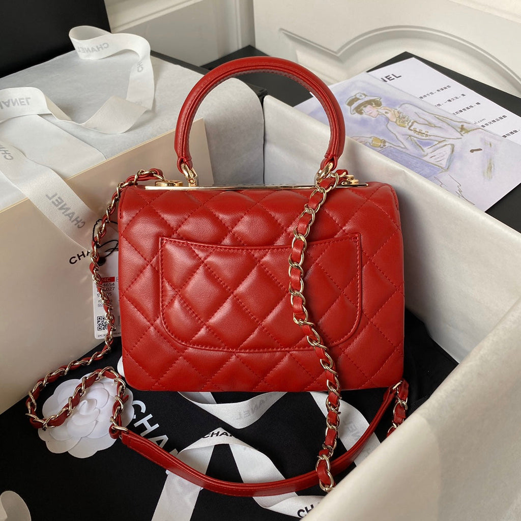 Chanel Mini Flap bag with top handle AS4564 Lambskin Red