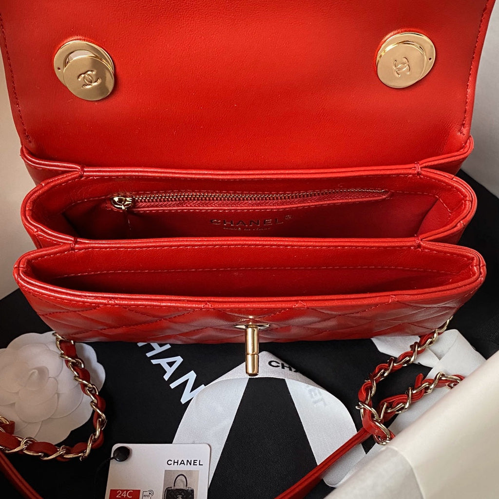 Chanel Mini Flap bag with top handle AS4564 Lambskin Red