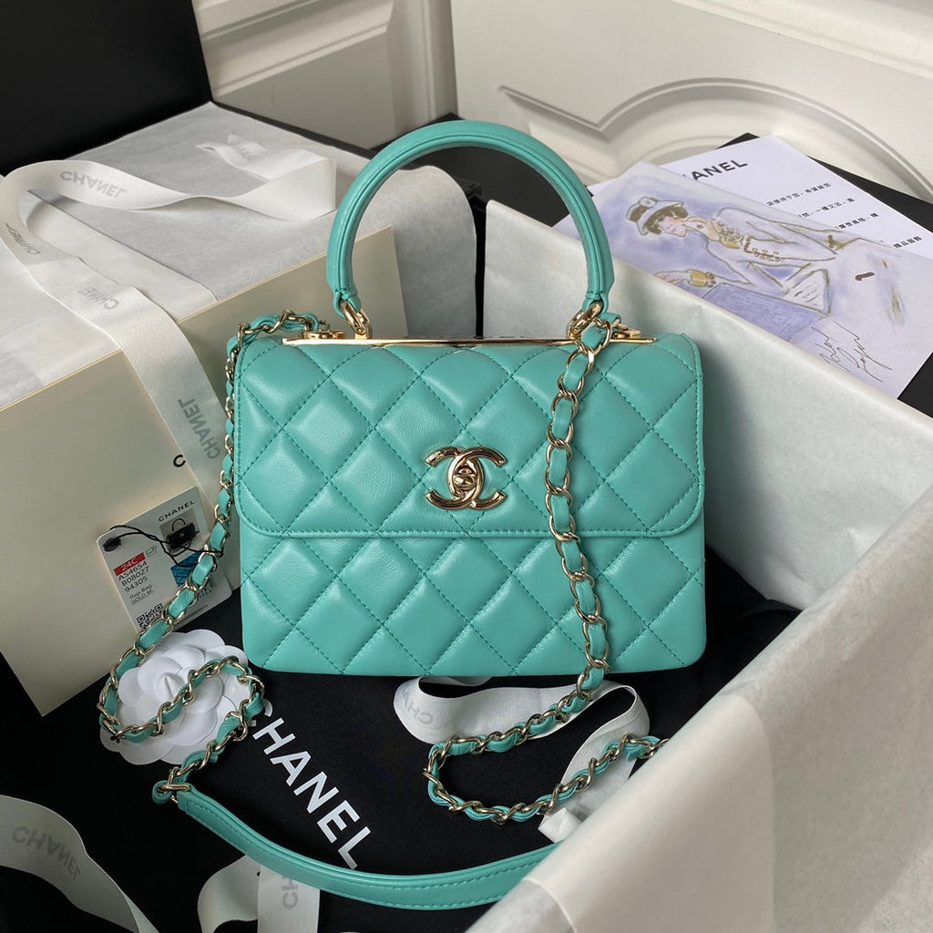 Chanel Mini Flap bag with top handle AS4564 Lambskin Blue