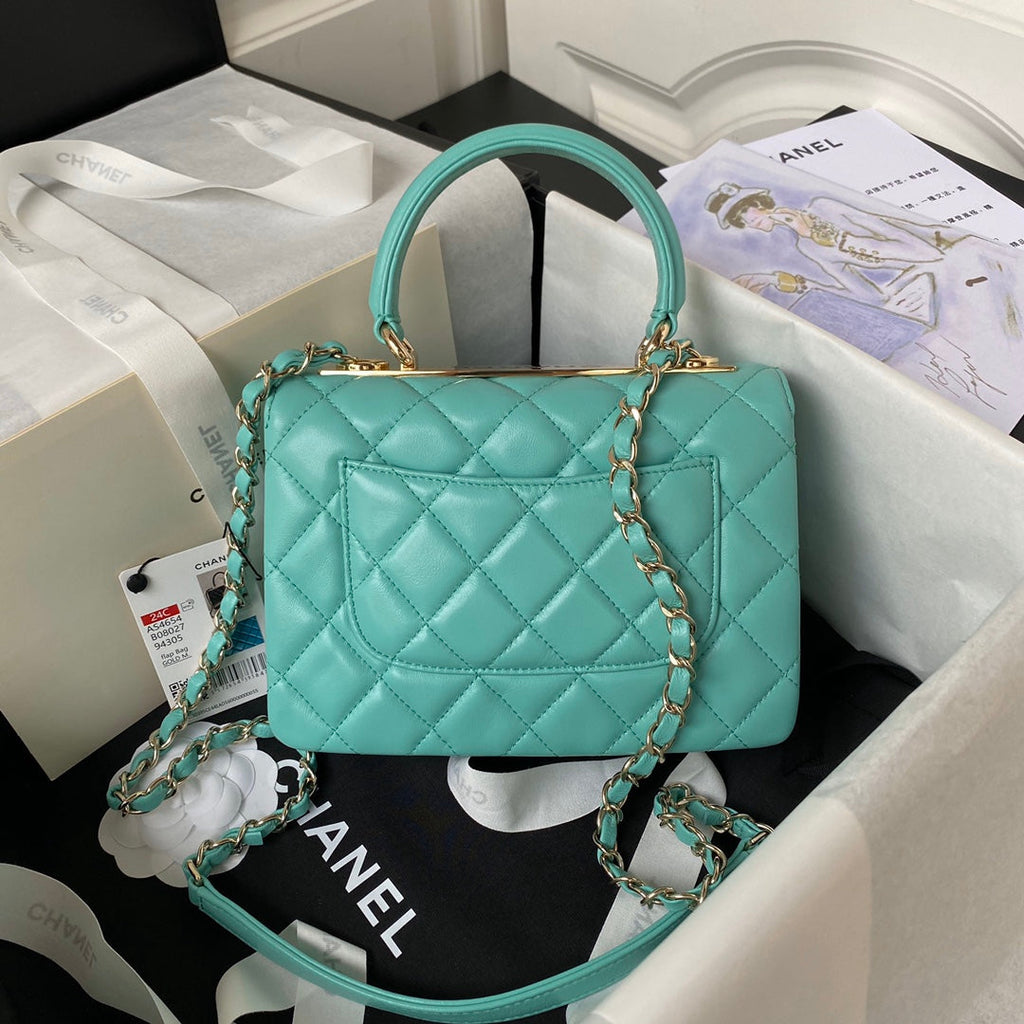 Chanel Mini Flap bag with top handle AS4564 Lambskin Blue