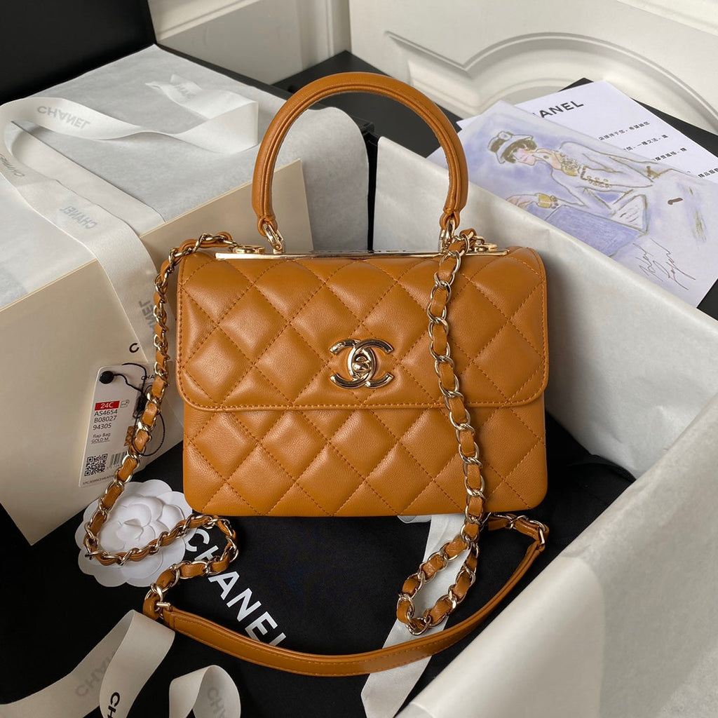 Chanel Mini Flap bag with top handle AS4564 Lambskin Brown