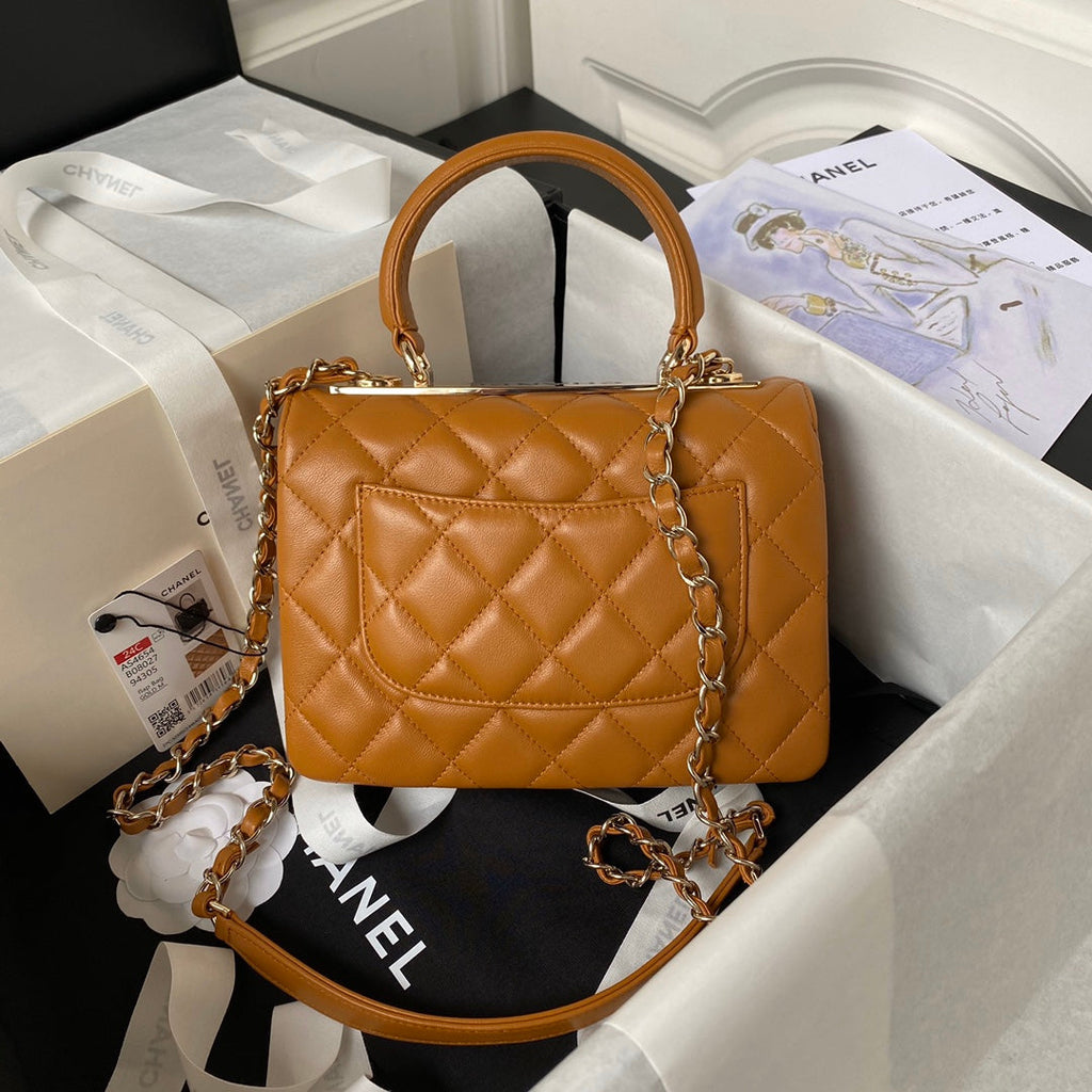 Chanel Mini Flap bag with top handle AS4564 Lambskin Brown