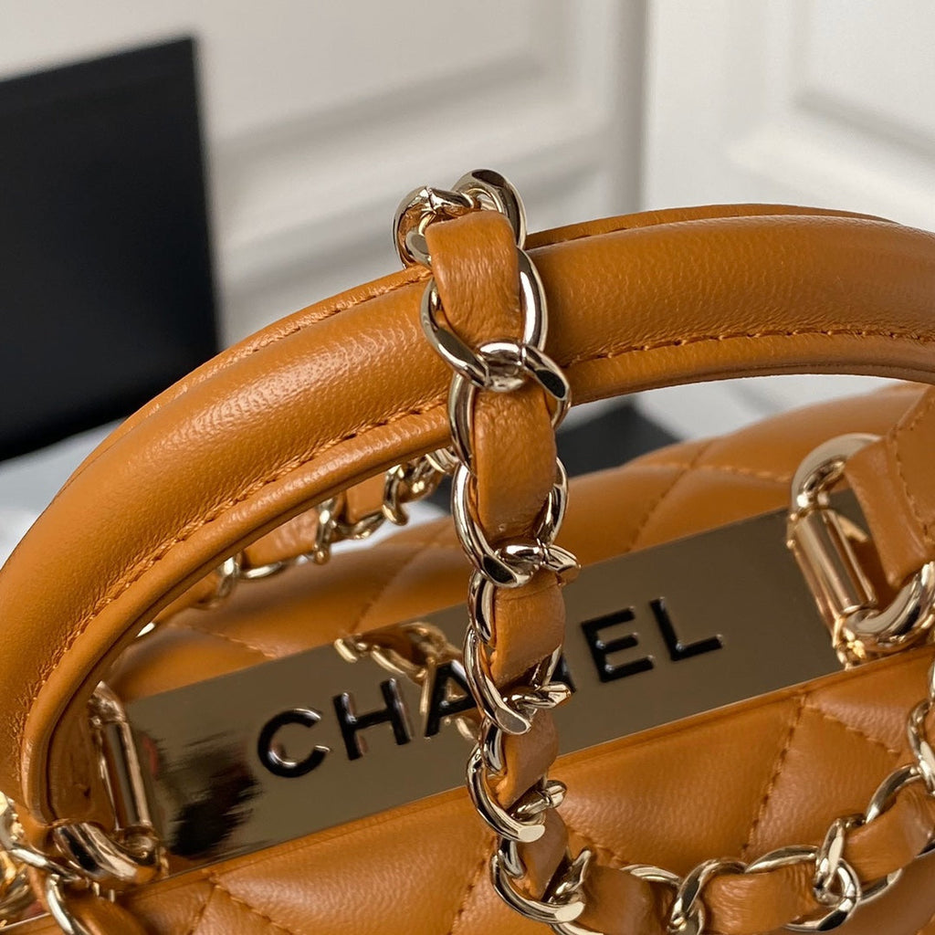 Chanel Mini Flap bag with top handle AS4564 Lambskin Brown