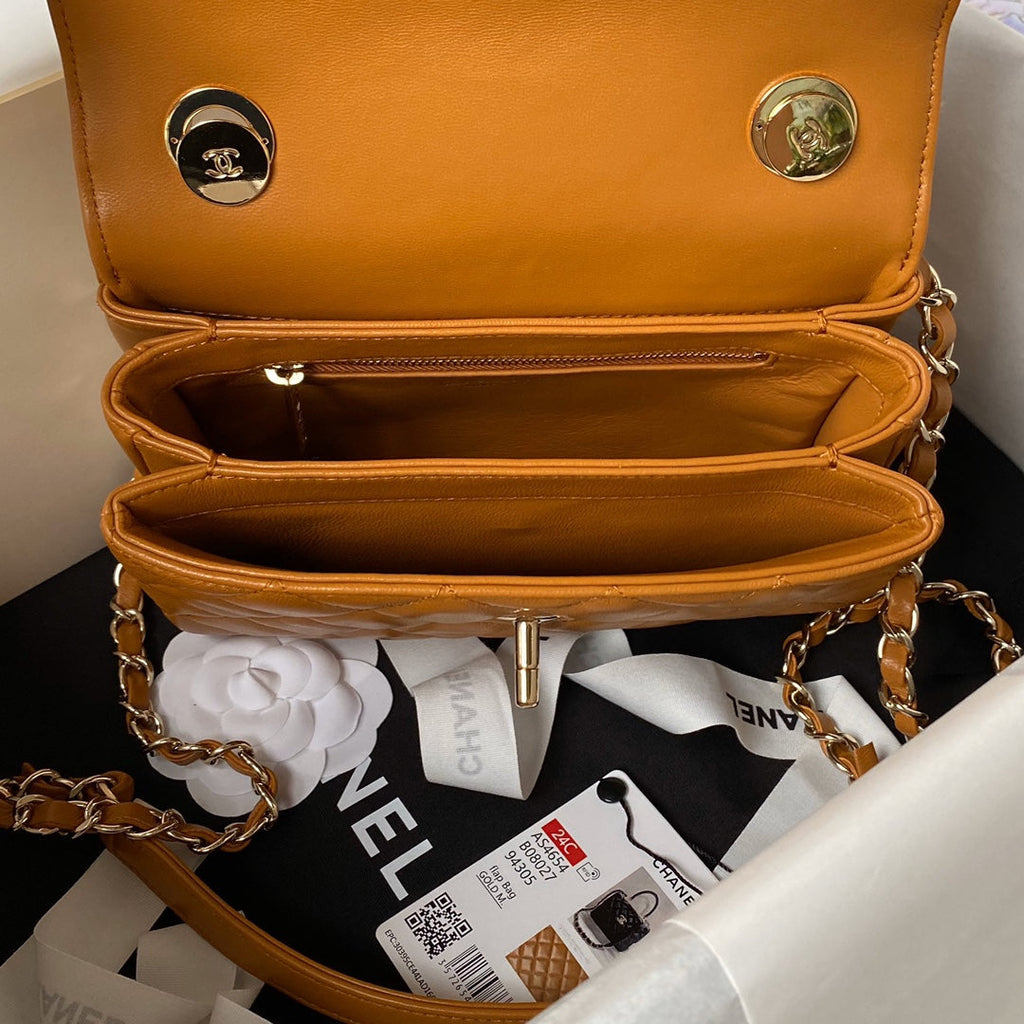 Chanel Mini Flap bag with top handle AS4564 Lambskin Brown