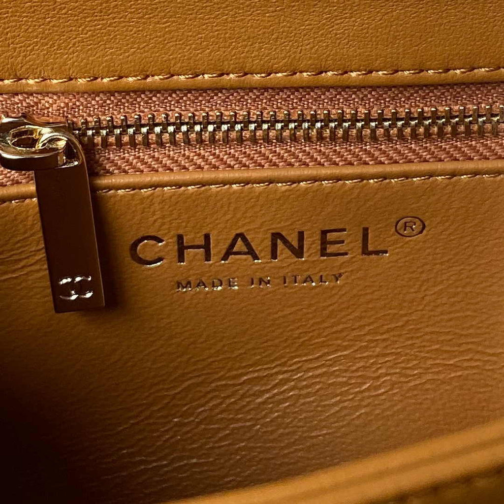 Chanel Mini Flap bag with top handle AS4564 Lambskin Brown