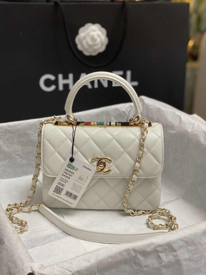 Chanel Mini Flap bag with top handle AS4564 Beige Lambskin