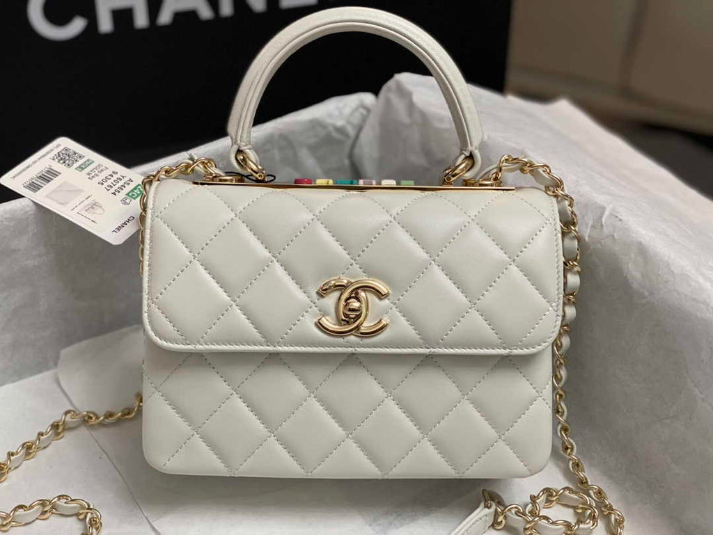 Chanel Mini Flap bag with top handle AS4564 Beige Lambskin