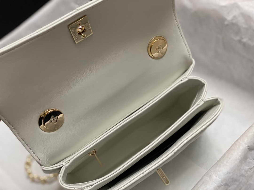 Chanel Mini Flap bag with top handle AS4564 Beige Lambskin