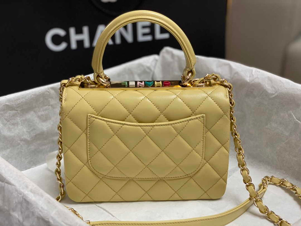 Chanel Mini Flap bag with top handle AS4564 Yellow Lambskin