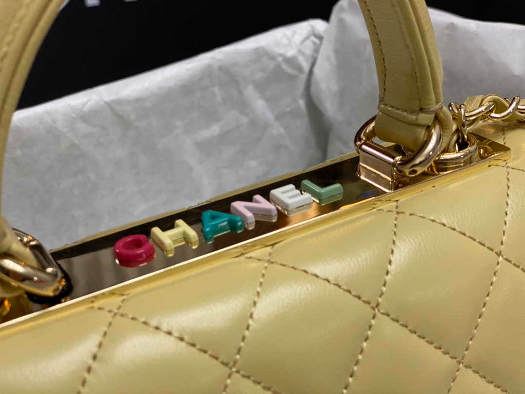 Chanel Mini Flap bag with top handle AS4564 Yellow Lambskin