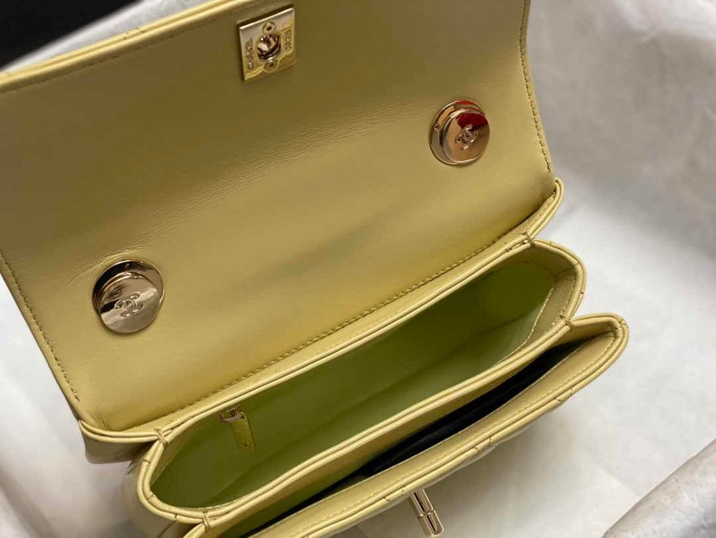 Chanel Mini Flap bag with top handle AS4564 Yellow Lambskin