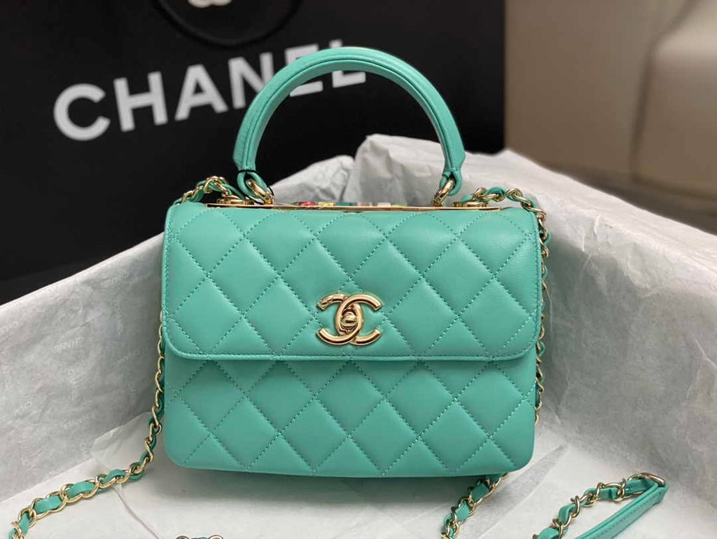 Chanel Mini Flap bag with top handle AS4564 Blue Lambskin