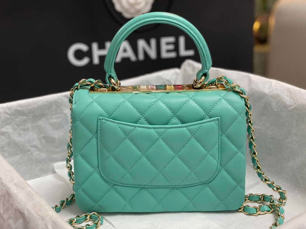 Chanel Mini Flap bag with top handle AS4564 Blue Lambskin