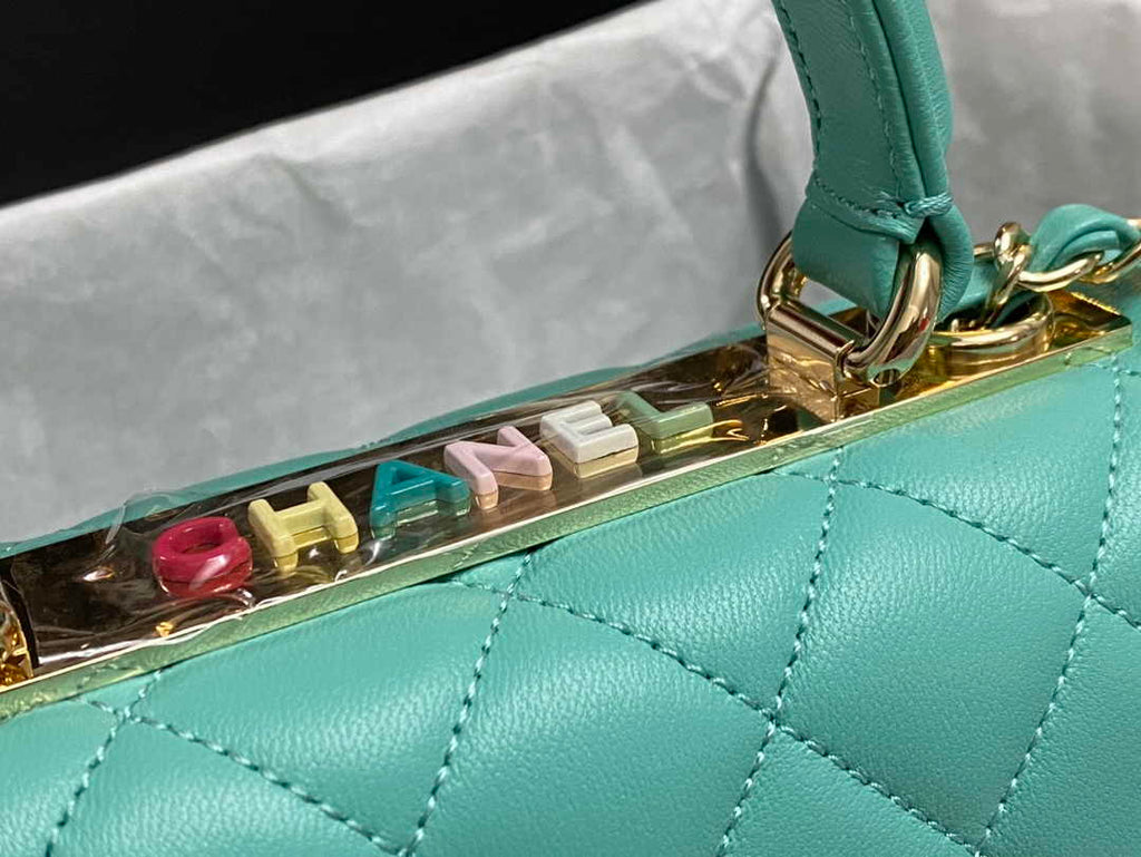 Chanel Mini Flap bag with top handle AS4564 Blue Lambskin