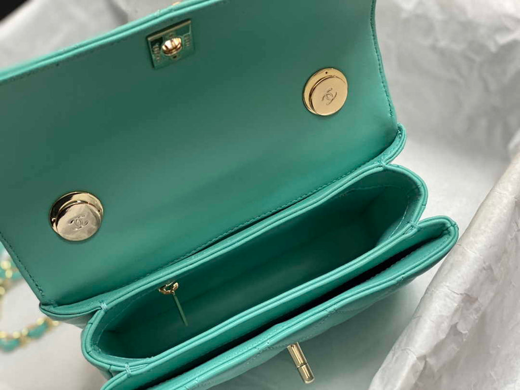 Chanel Mini Flap bag with top handle AS4564 Blue Lambskin