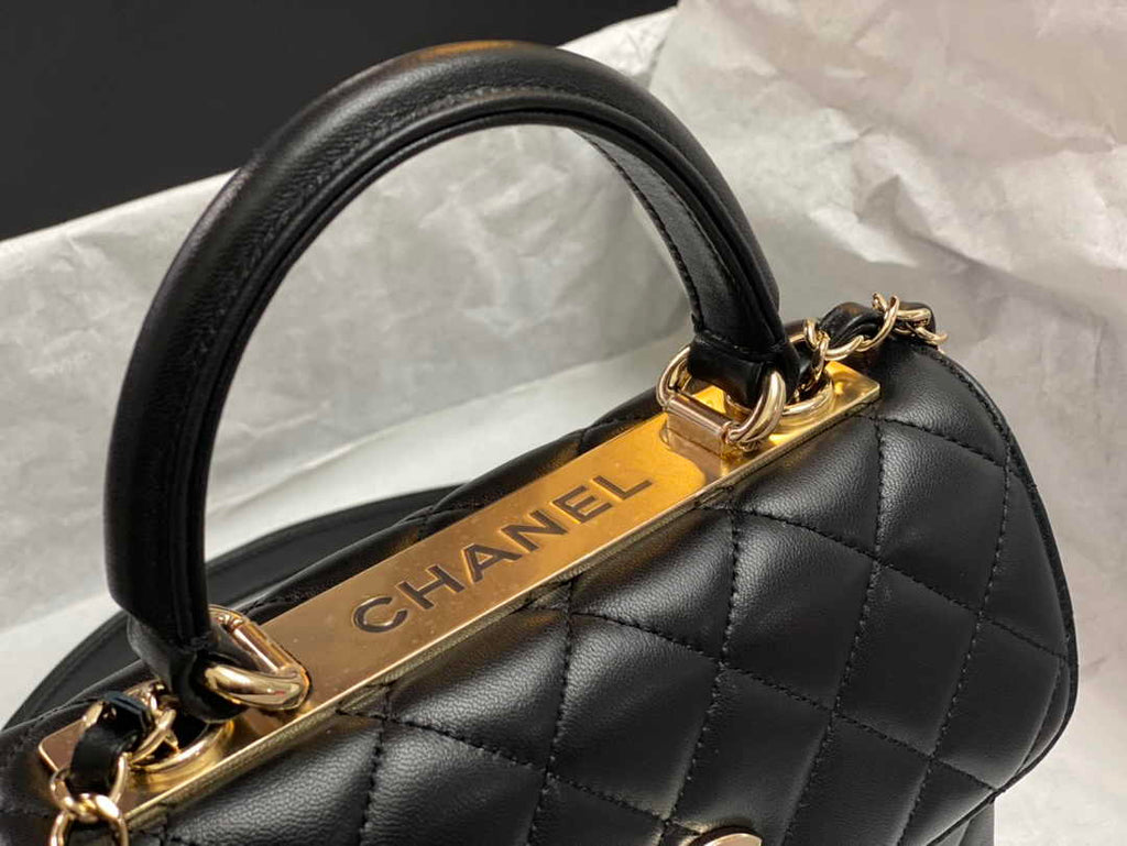 Chanel Mini Flap bag with top handle AS4564 Black Lambskin
