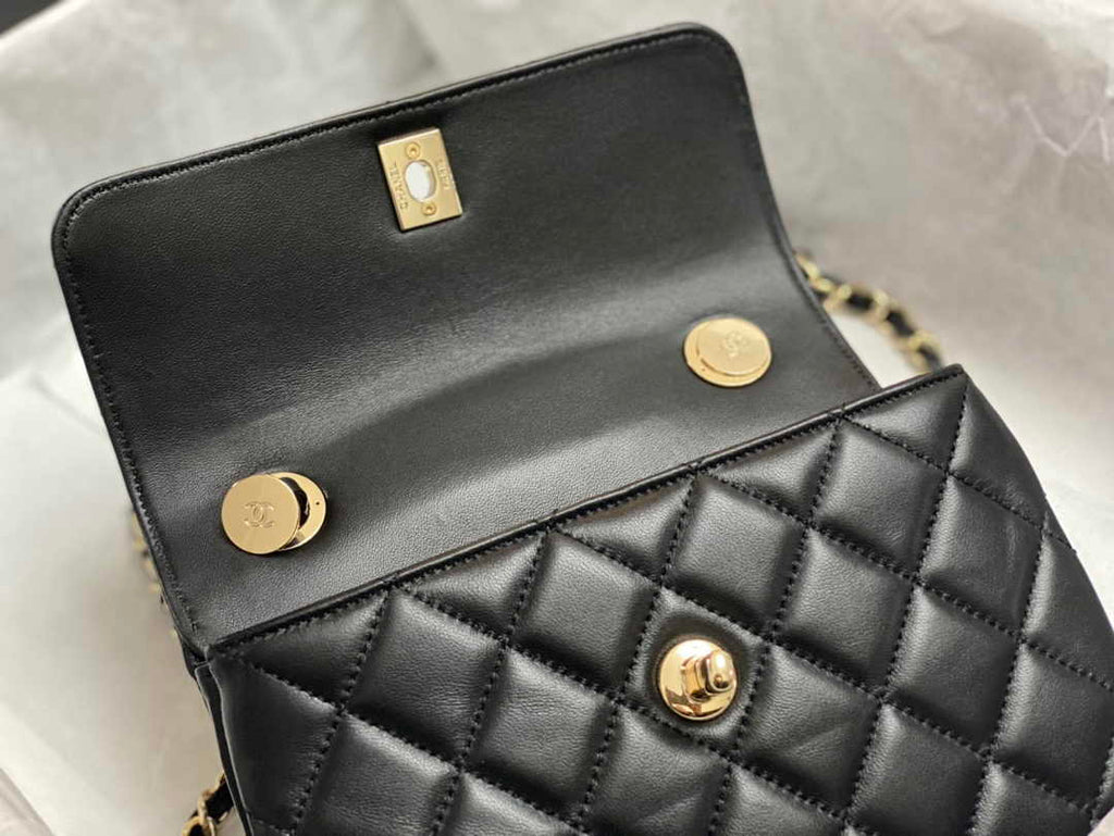 Chanel Mini Flap bag with top handle AS4564 Black Lambskin