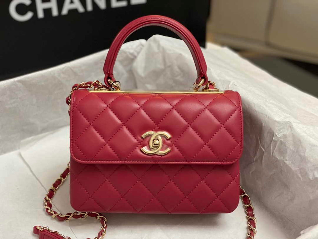 Chanel Mini Flap bag with top handle AS4564 Red Lambskin
