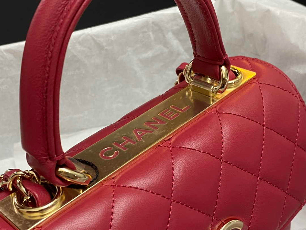 Chanel Mini Flap bag with top handle AS4564 Red Lambskin