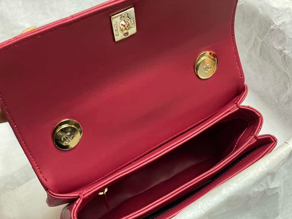 Chanel Mini Flap bag with top handle AS4564 Red Lambskin