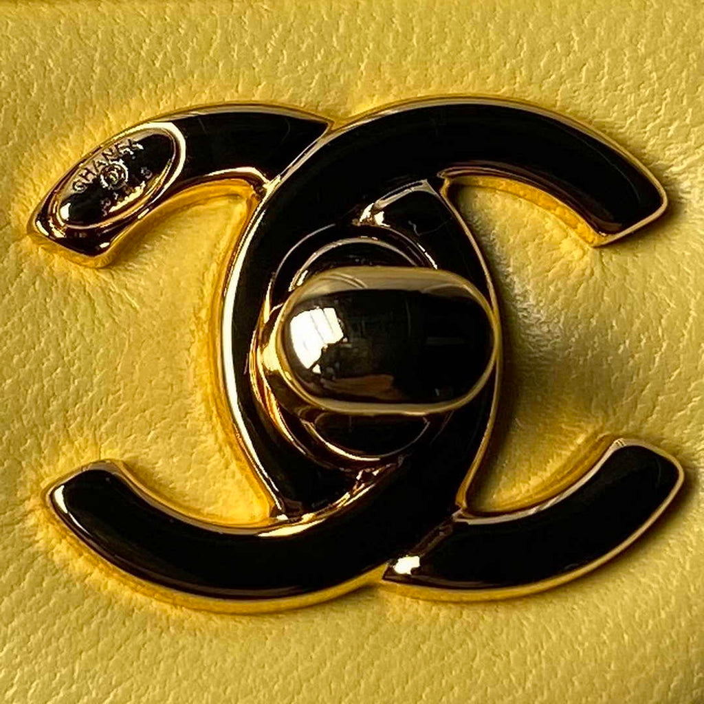 Chanel Mini flap bag with top handle AS4847 Yellow Lambskin