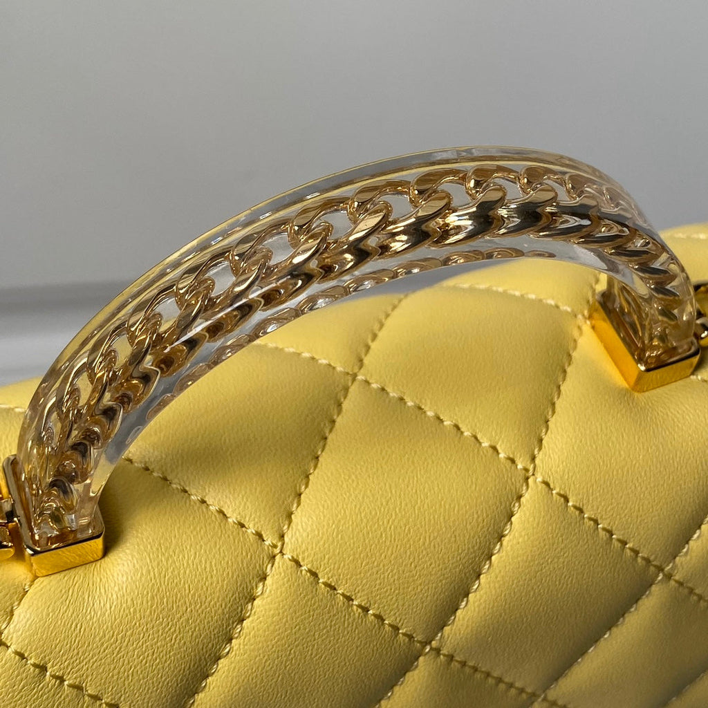 Chanel Mini flap bag with top handle AS4847 Yellow Lambskin