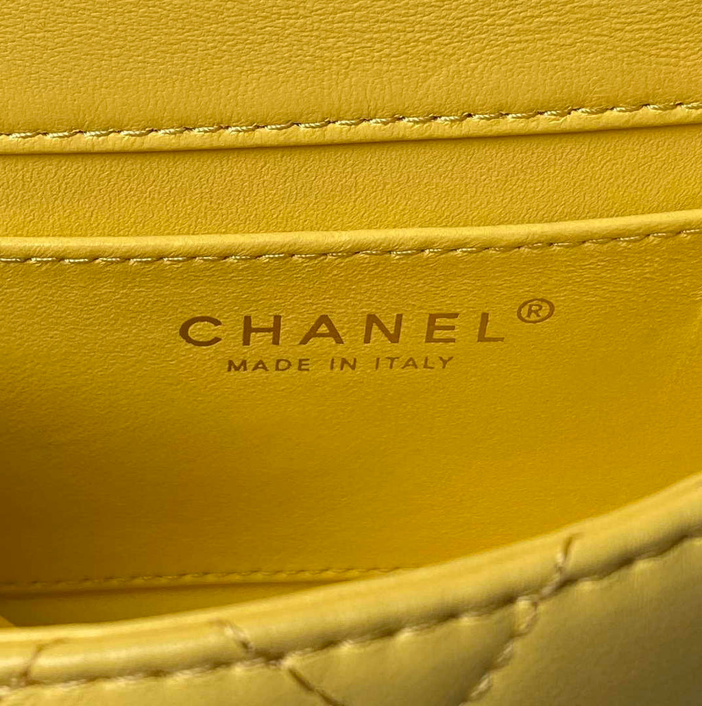 Chanel Mini flap bag with top handle AS4847 Yellow Lambskin